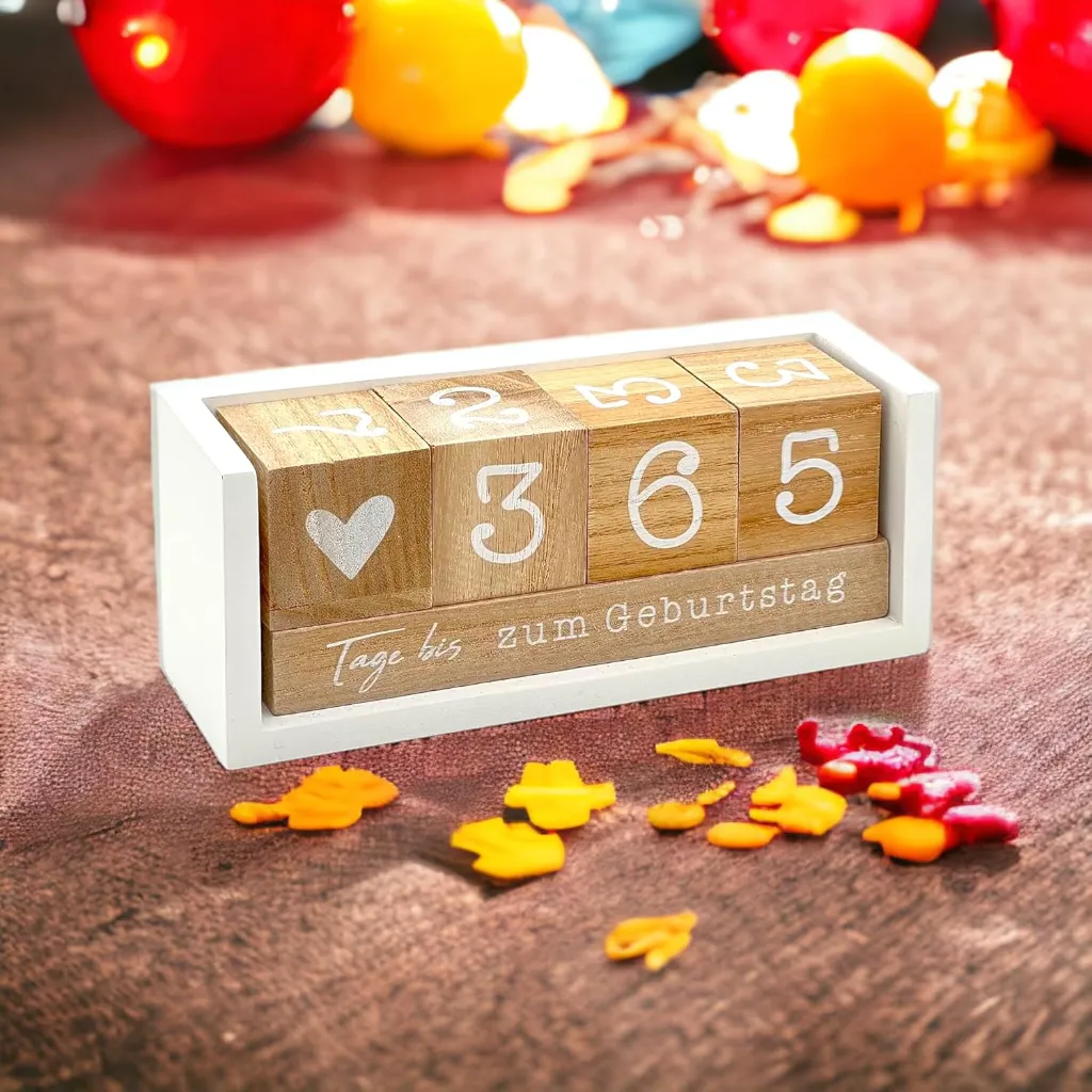 Jahres Countdown Kalender Würfel aus Holz