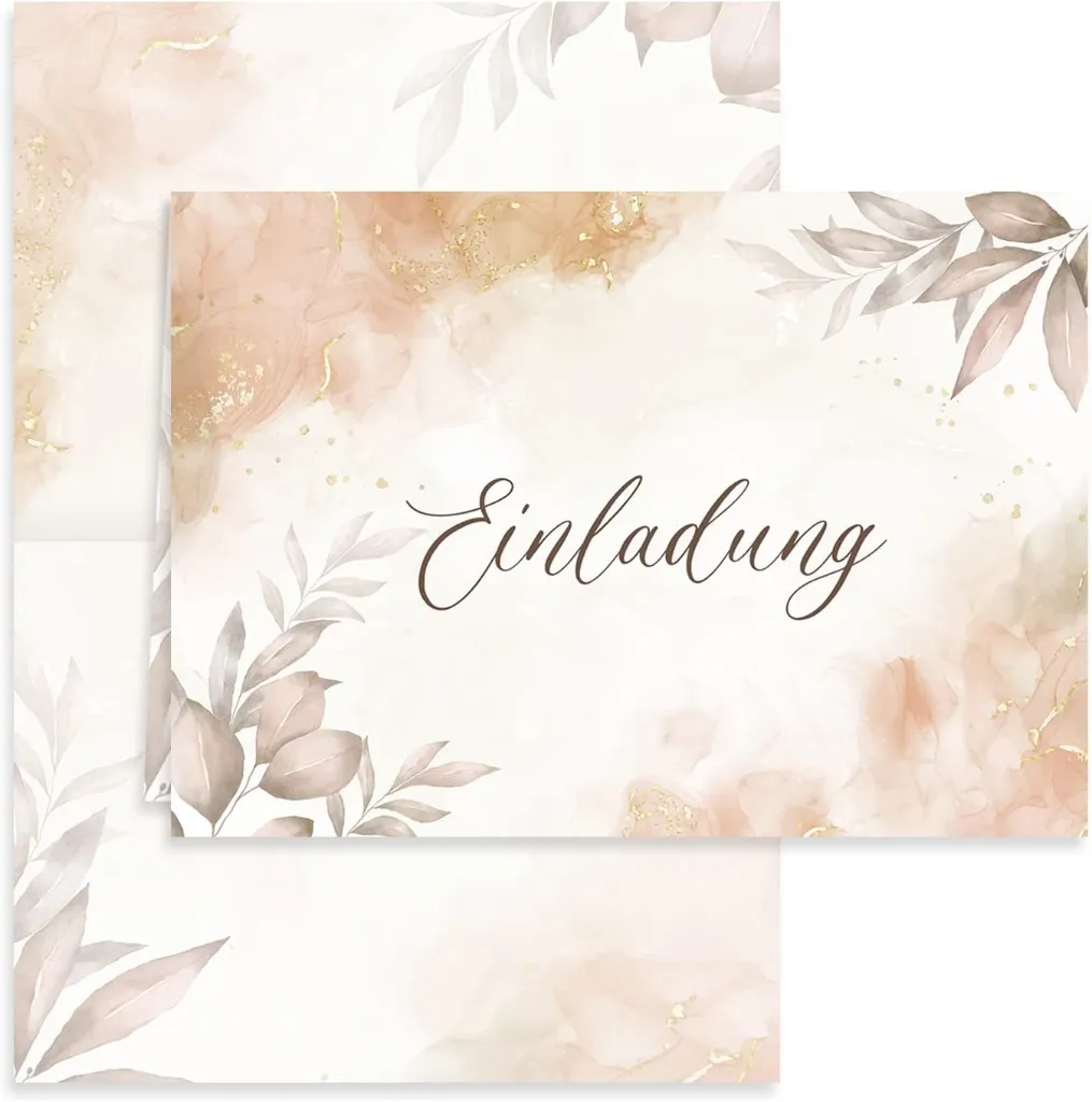 10x Einladungskarten Beige Aquarell